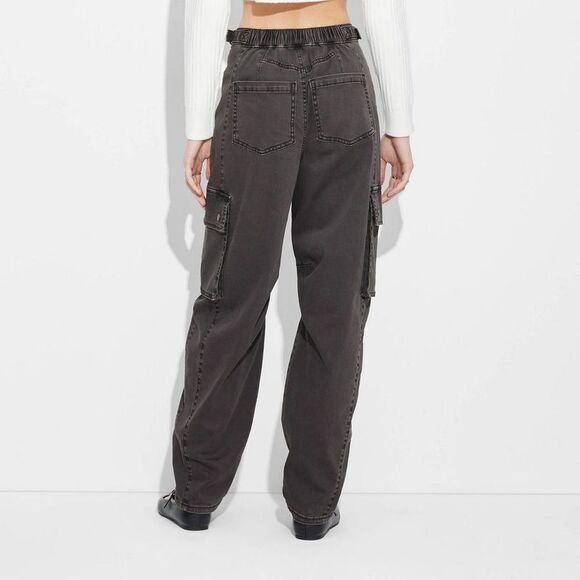 Wild Fable - Women's Mid-Rise Barrel Cargo Pants - Wild Fable B Black - Picture 3 of 4